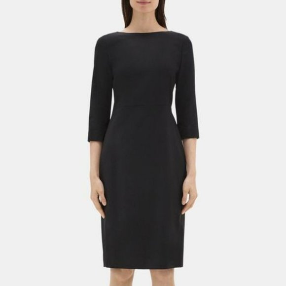 Theory Long-Sleeve Sheath Black Dress In Sevona Stretch Wool Size 2 - Picture 1 of 3